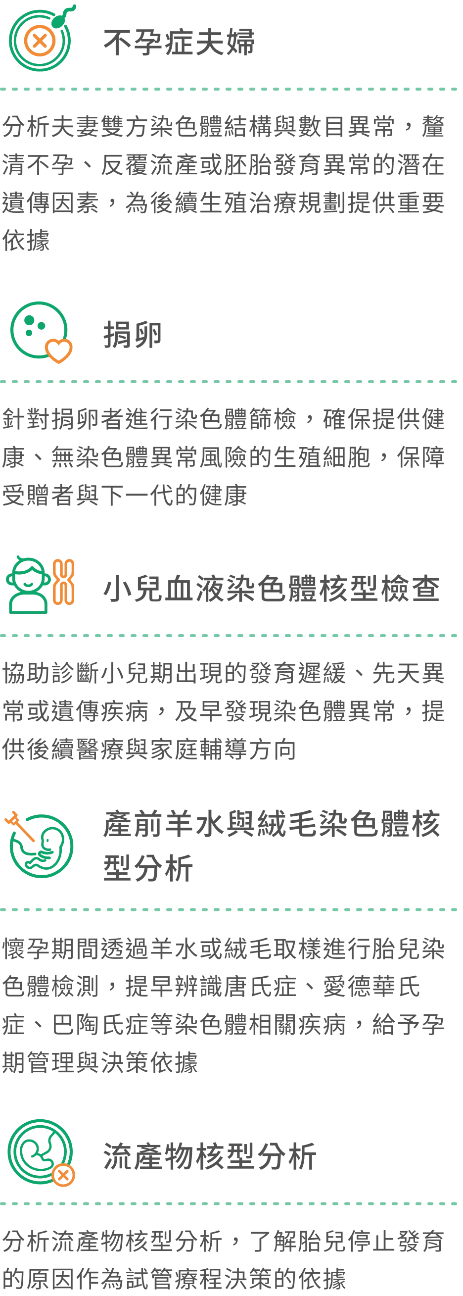 多元檢體來源，全面涵蓋生殖與遺傳需求