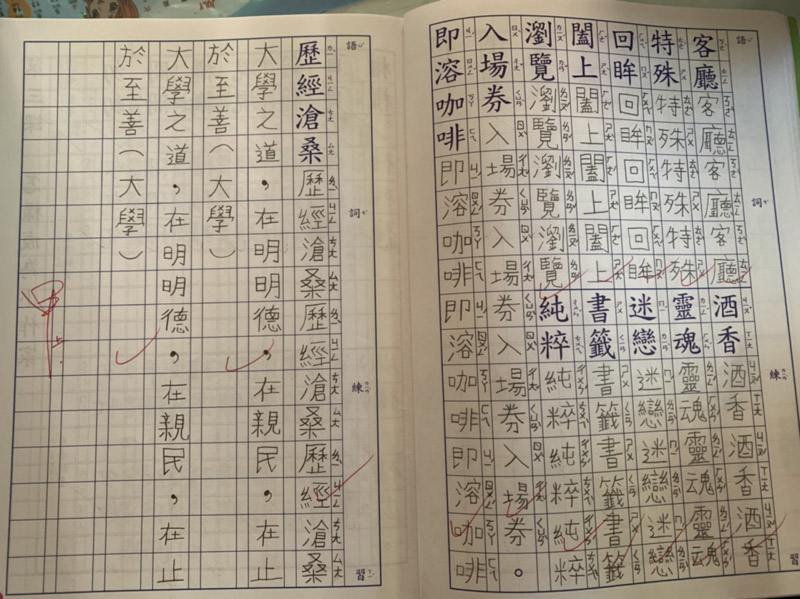 王太太大兒子的作業本.被老師稱讚字跡宮整.常被打甲上的好成績 王太太大兒子的作業本.被老師稱讚字跡宮整.常被打甲上的好成績